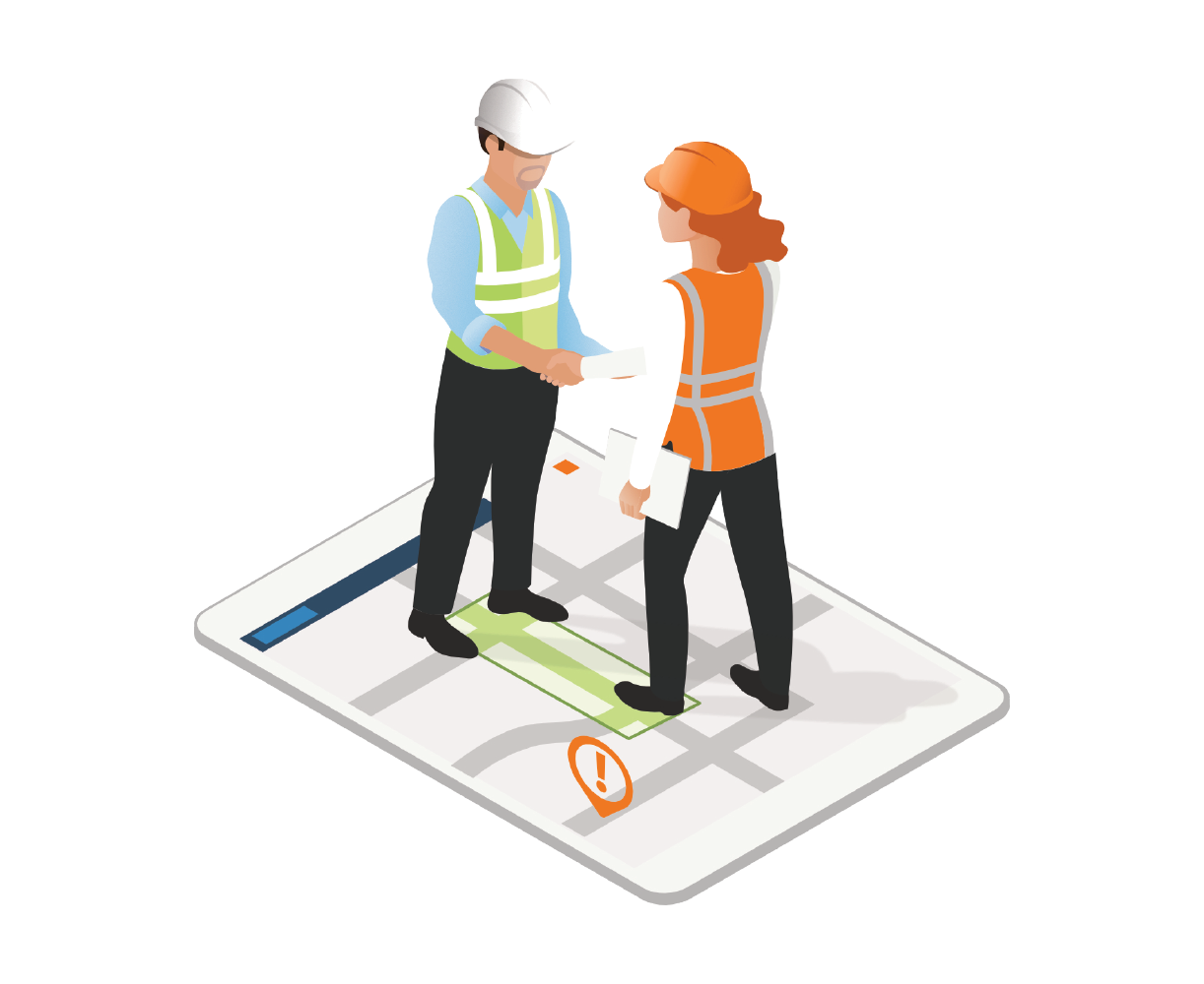 Two people standing on an ipad shaking hands